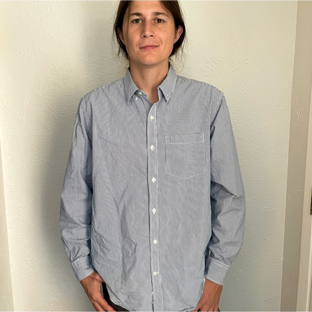 Old Navy Blue and White Striped Button-Down Shirt